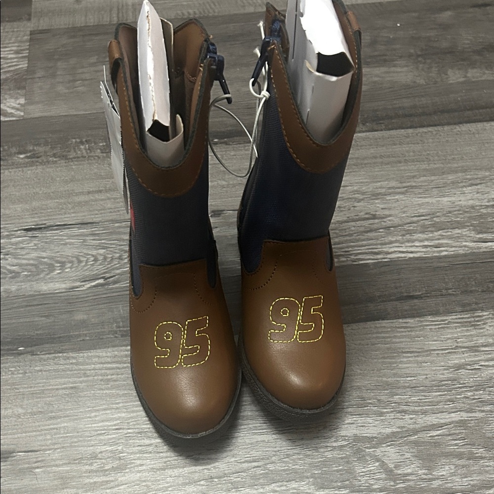 Kids Brown and Blue Cars Character Boots - Picture 2 of 3